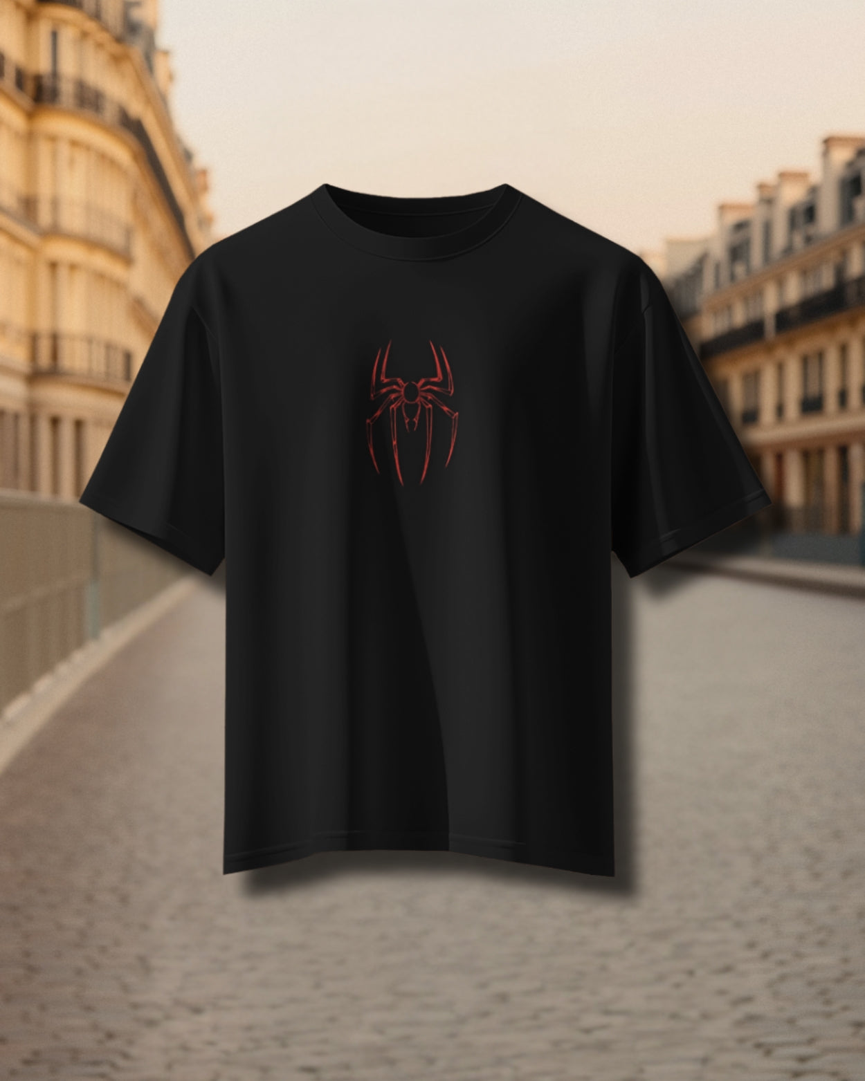 Men's Black Spider Graphic Printed Oversized T-Shirt