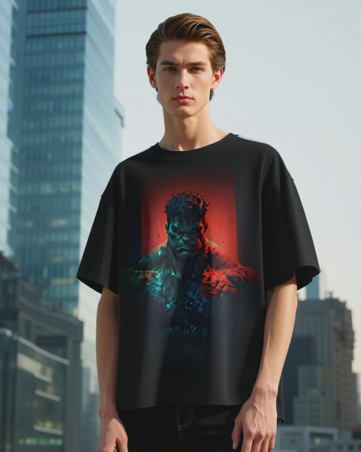Men's Black "Hulk" Graphic Printed Oversized T-Shirt