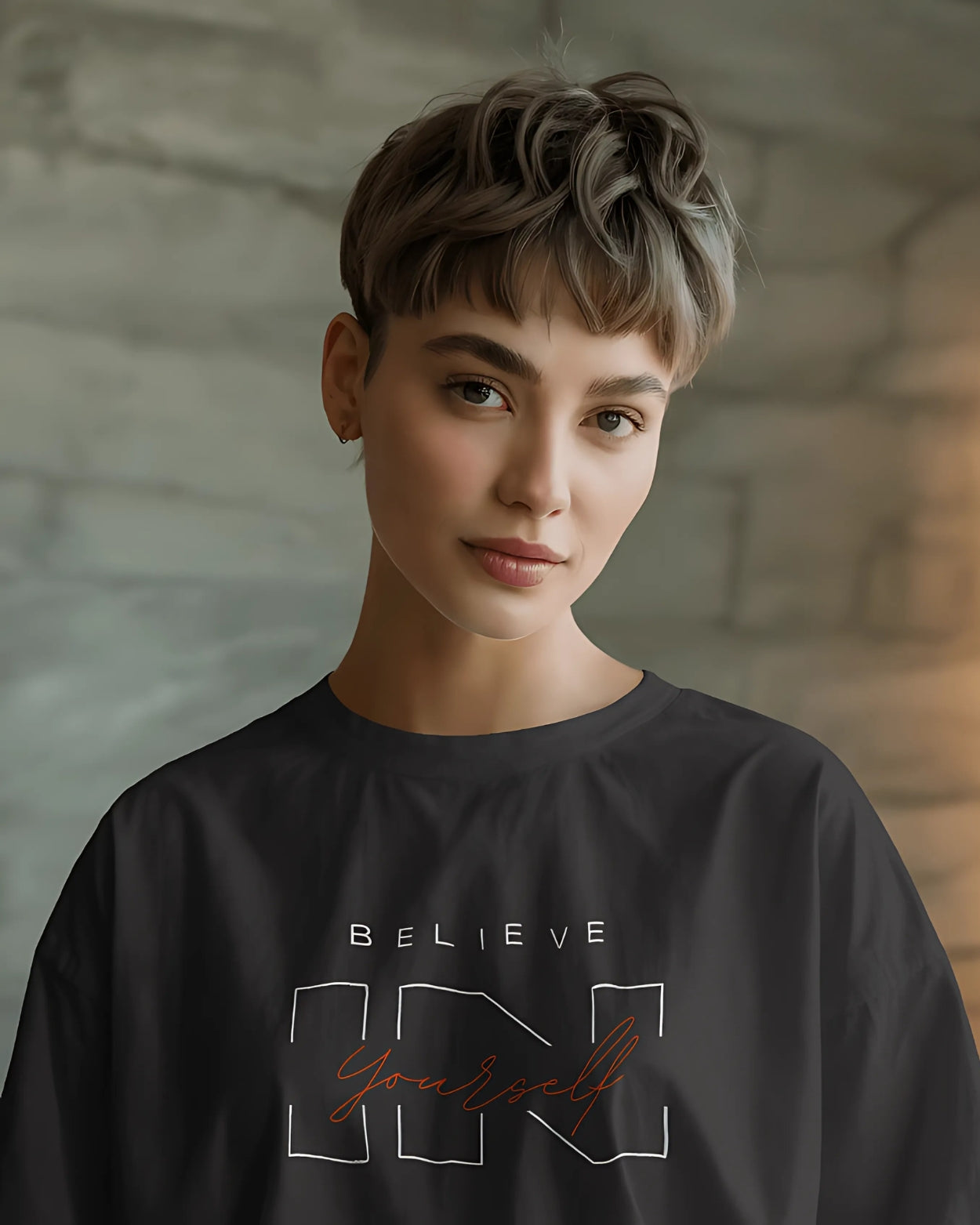 Women's Black "Believe In" Oversized Graphic Printed T-Shirt Streetwear