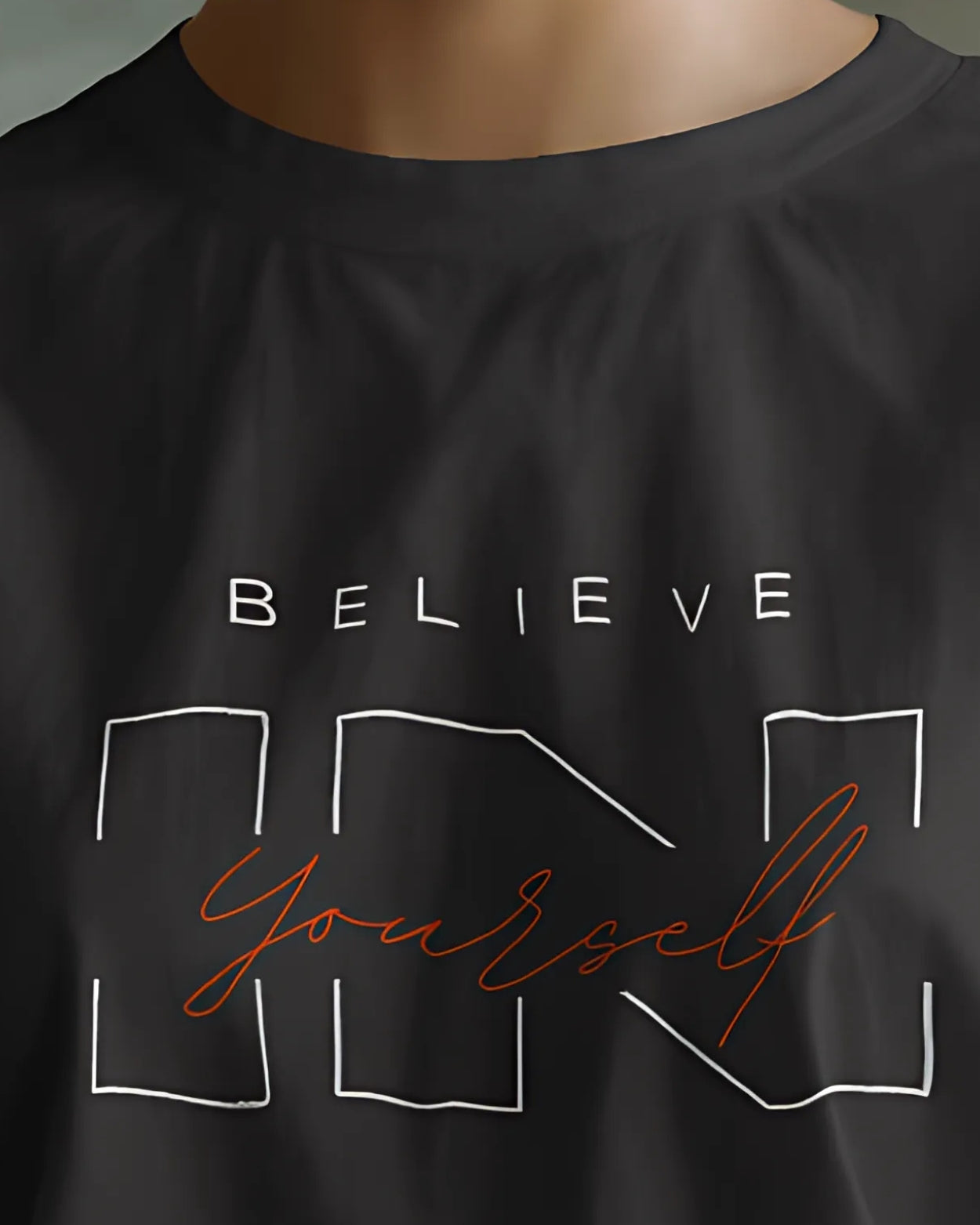 Women's Black "Believe In" Oversized Graphic Printed T-Shirt Streetwear