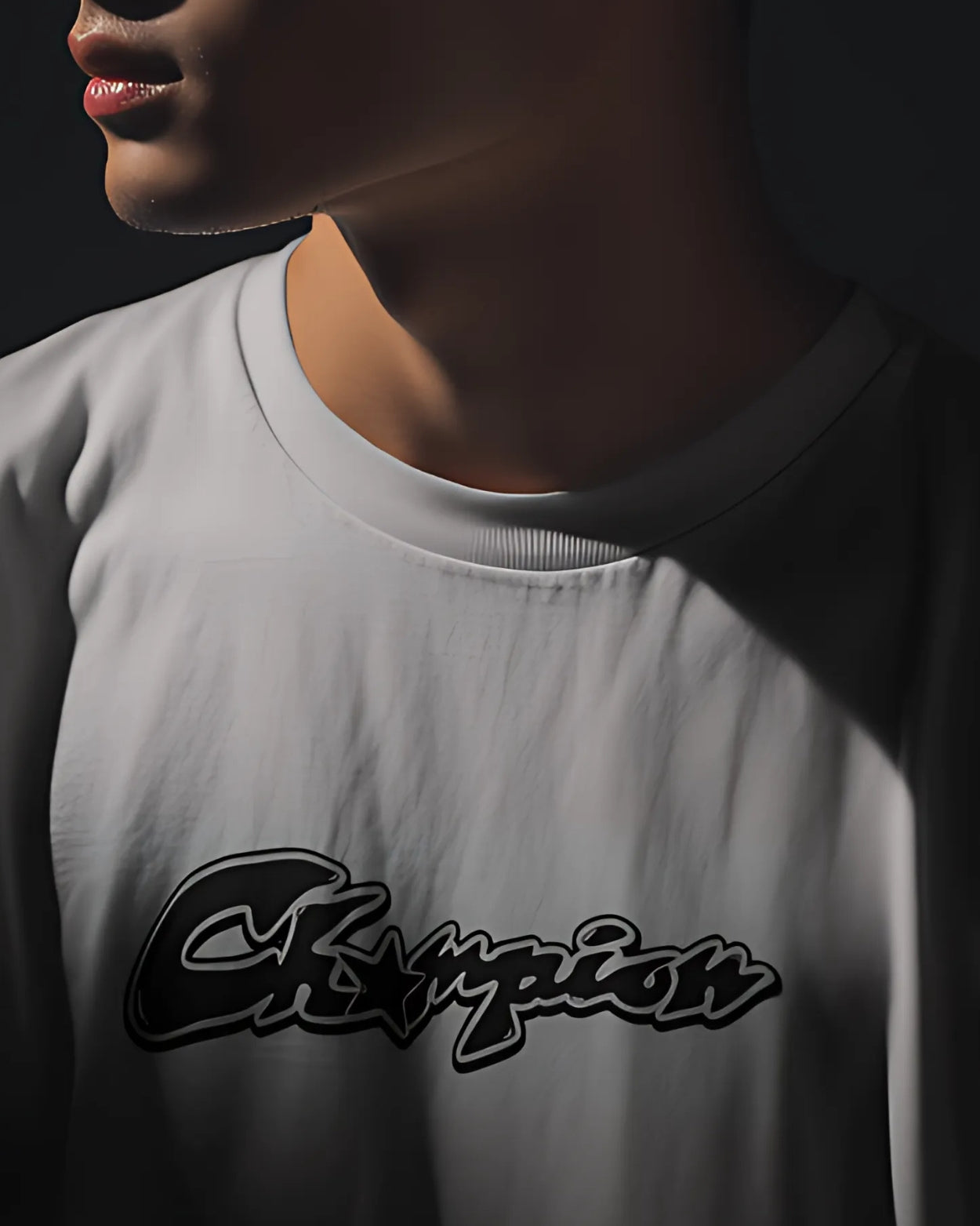 Unisex White Champion Graphic Printed Oversized T-Shirt