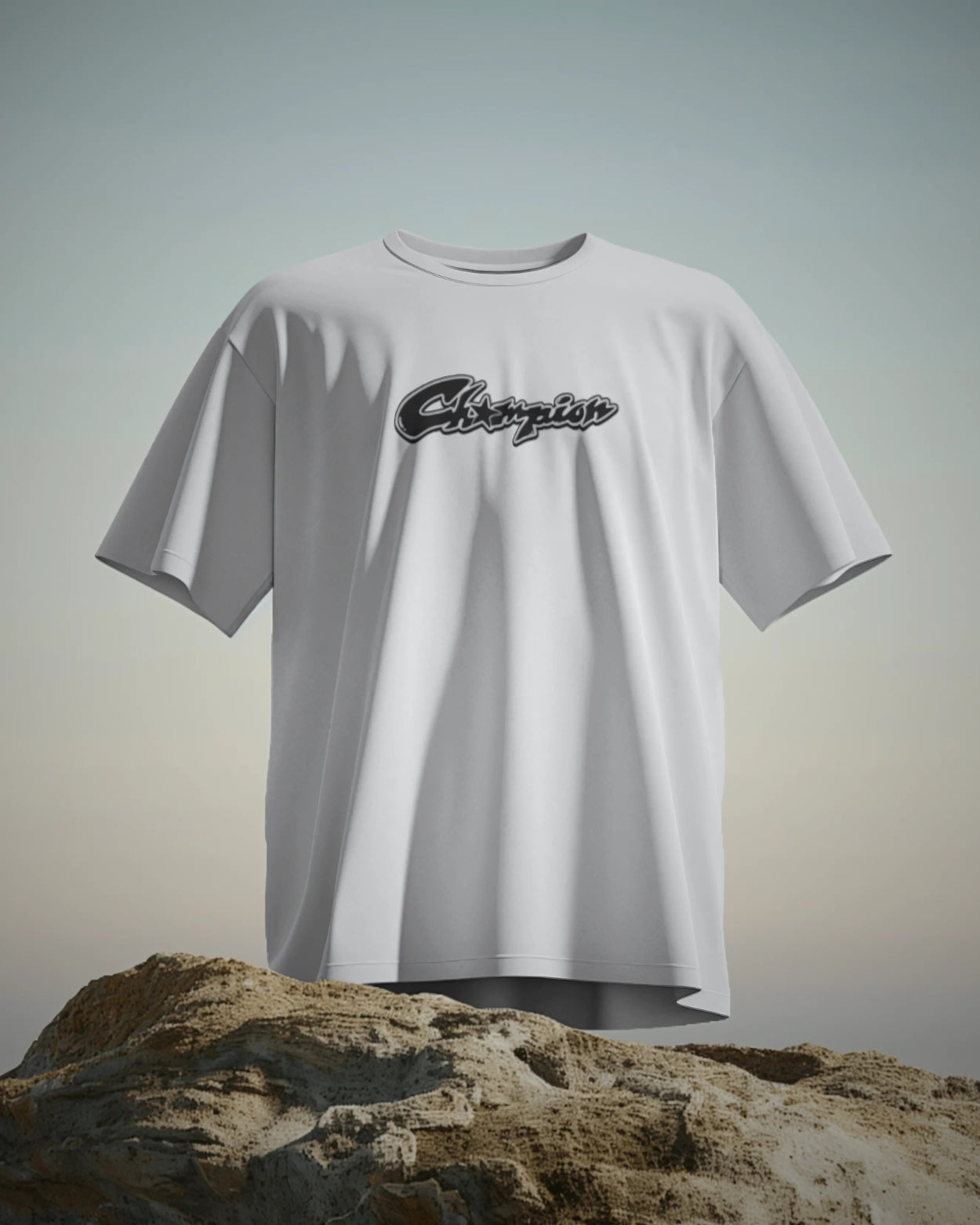 Unisex White Champion Graphic Printed Oversized T-Shirt