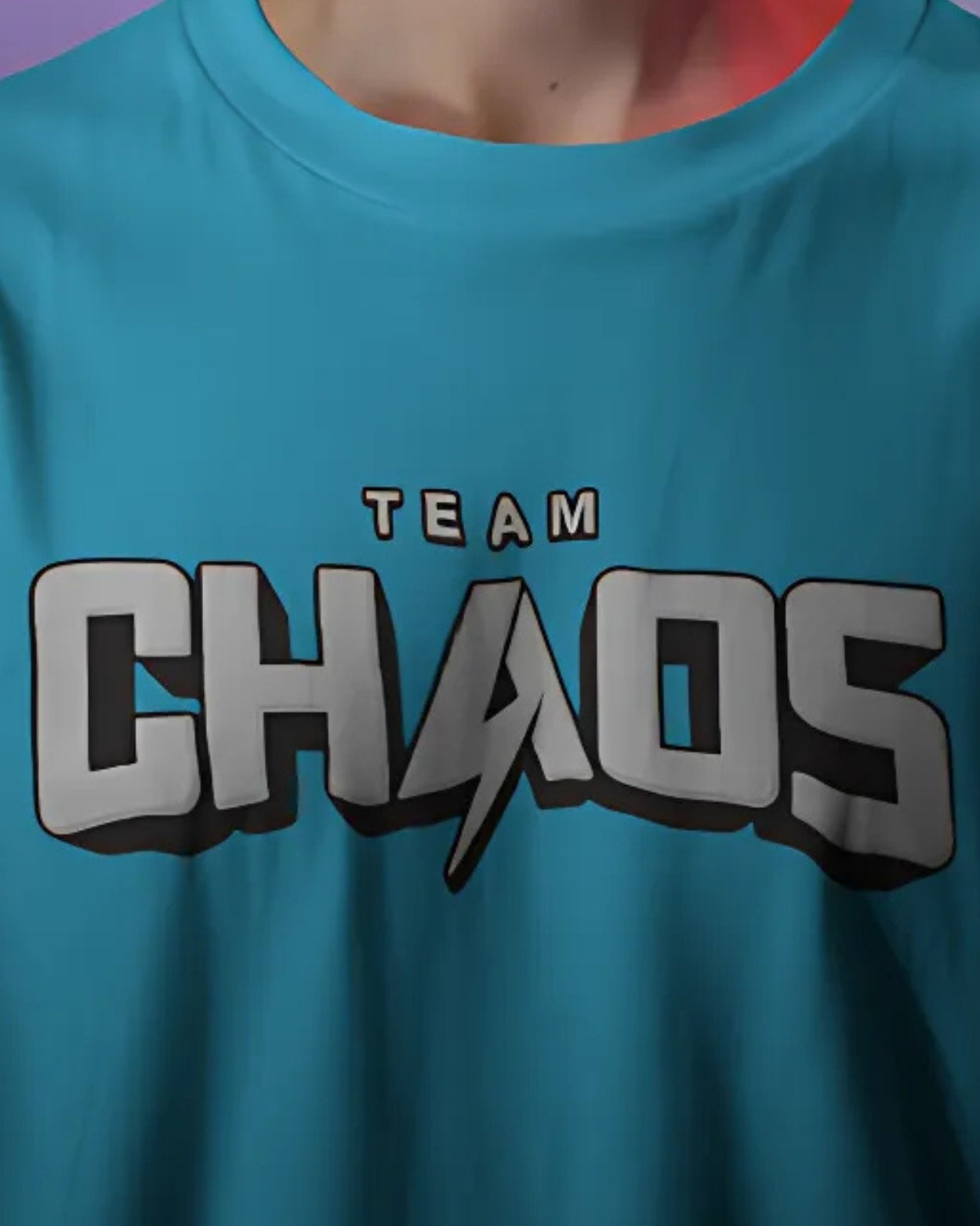 Woman's Deep Sea Blue Team Chaos Graphic Printed  Oversized T-Shirt
