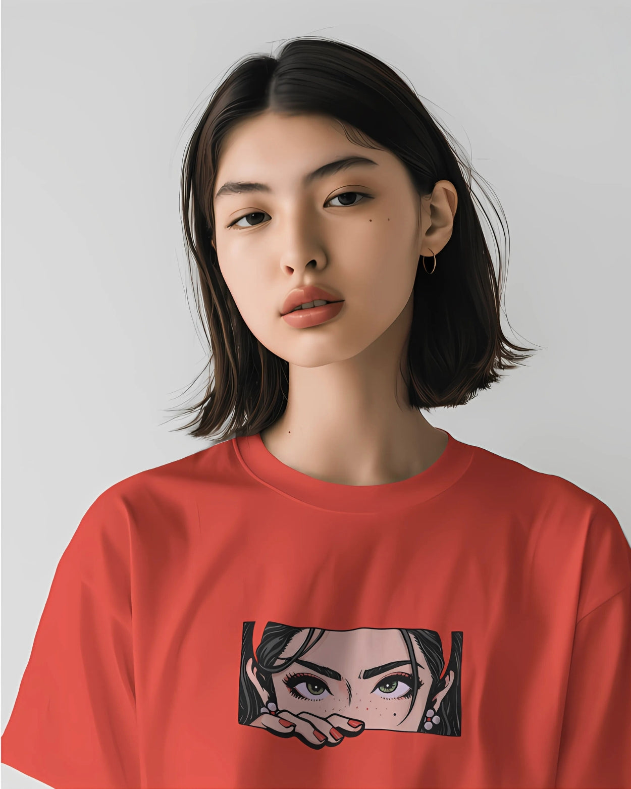 Women's Orange Anime Oversized Graphic Printed T-Shirt