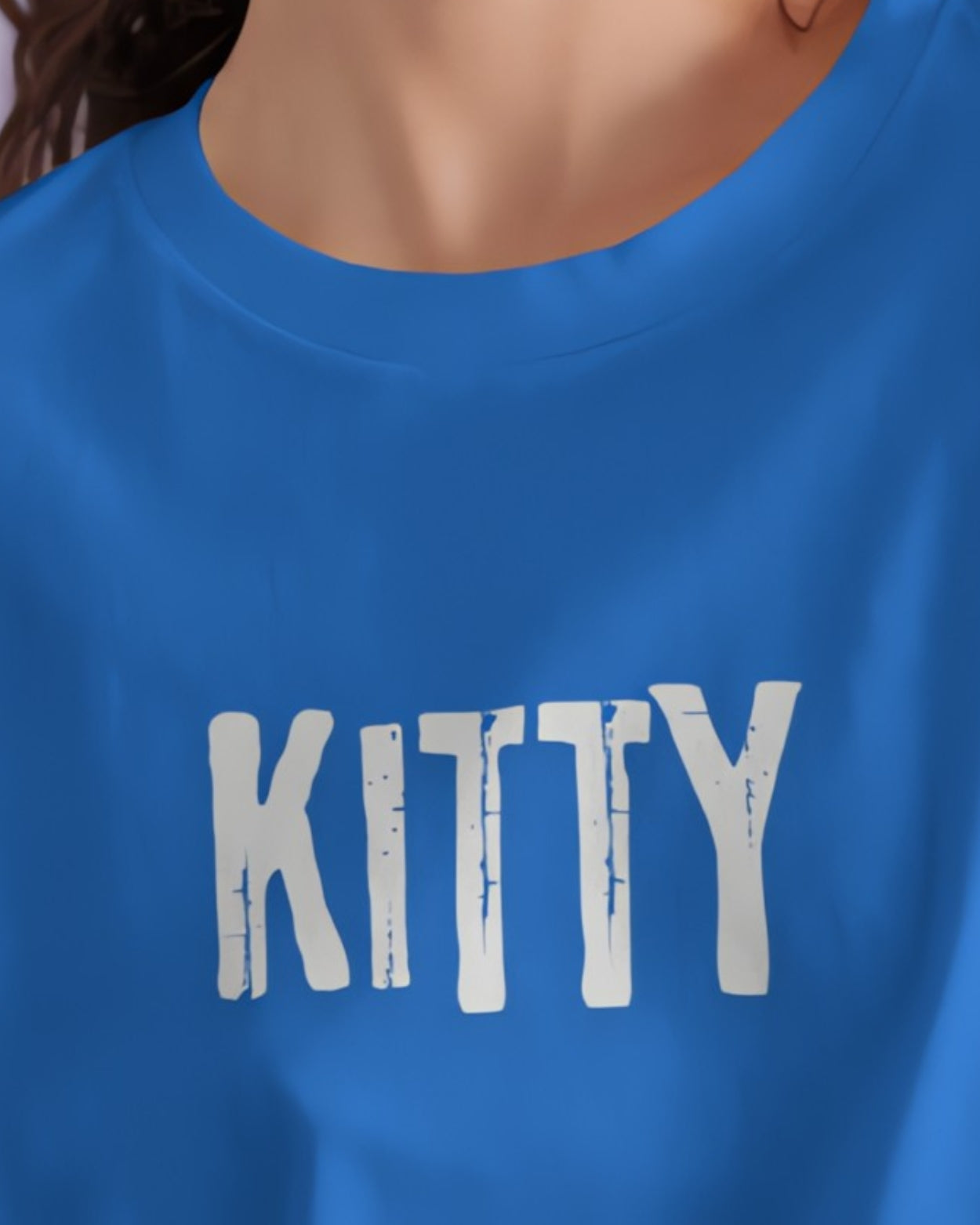 Woman's Skyblue Kitty Meoww Graphic Printed Oversized Acid Wash T-shirt