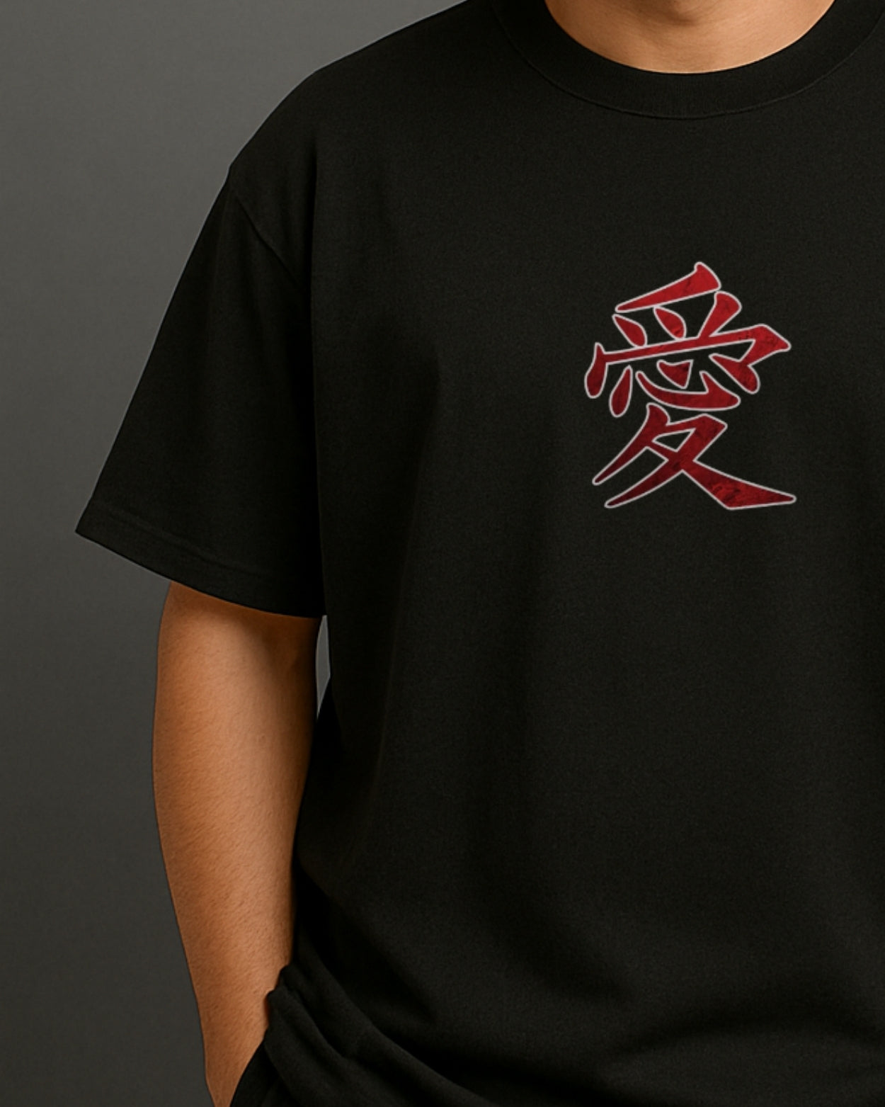 Men's Black Oversized T-Shirt with Bold Japanese Text Graphic