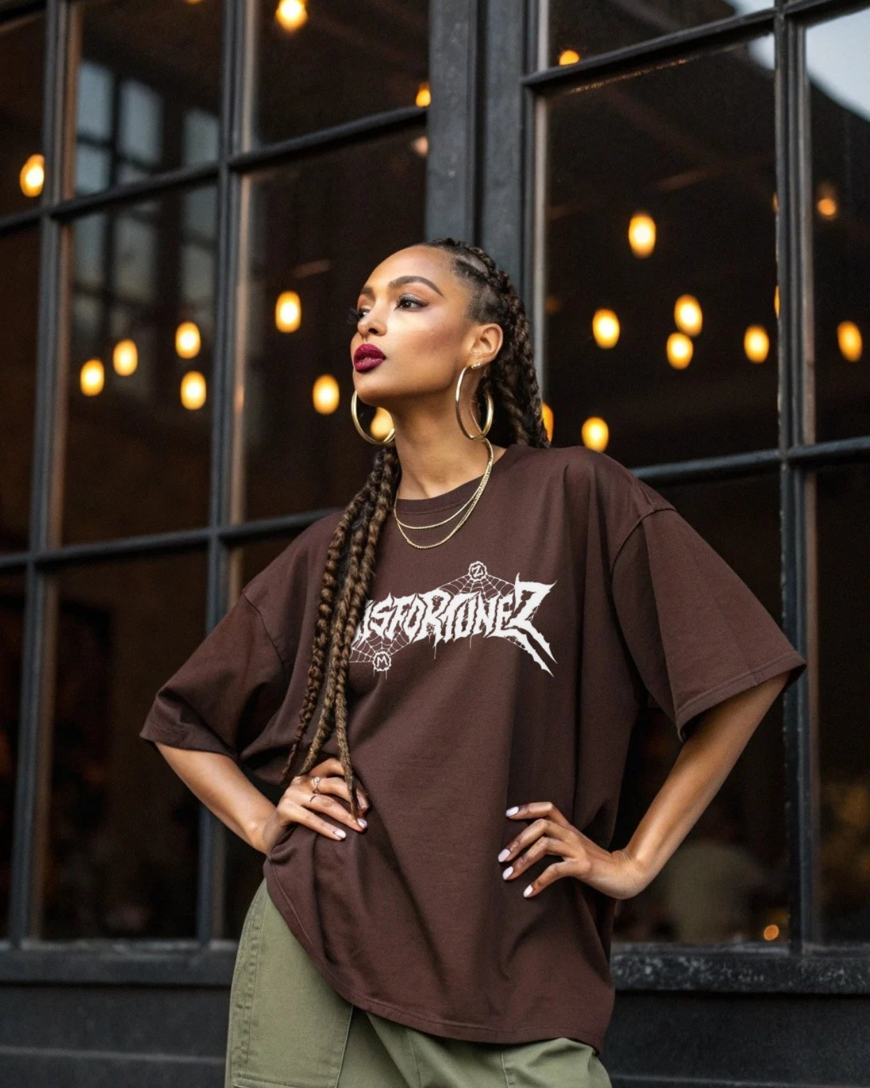 Women's Wood Bark Brown MISFORTUNEZ Oversized Streetwear Graphic T-Shirt