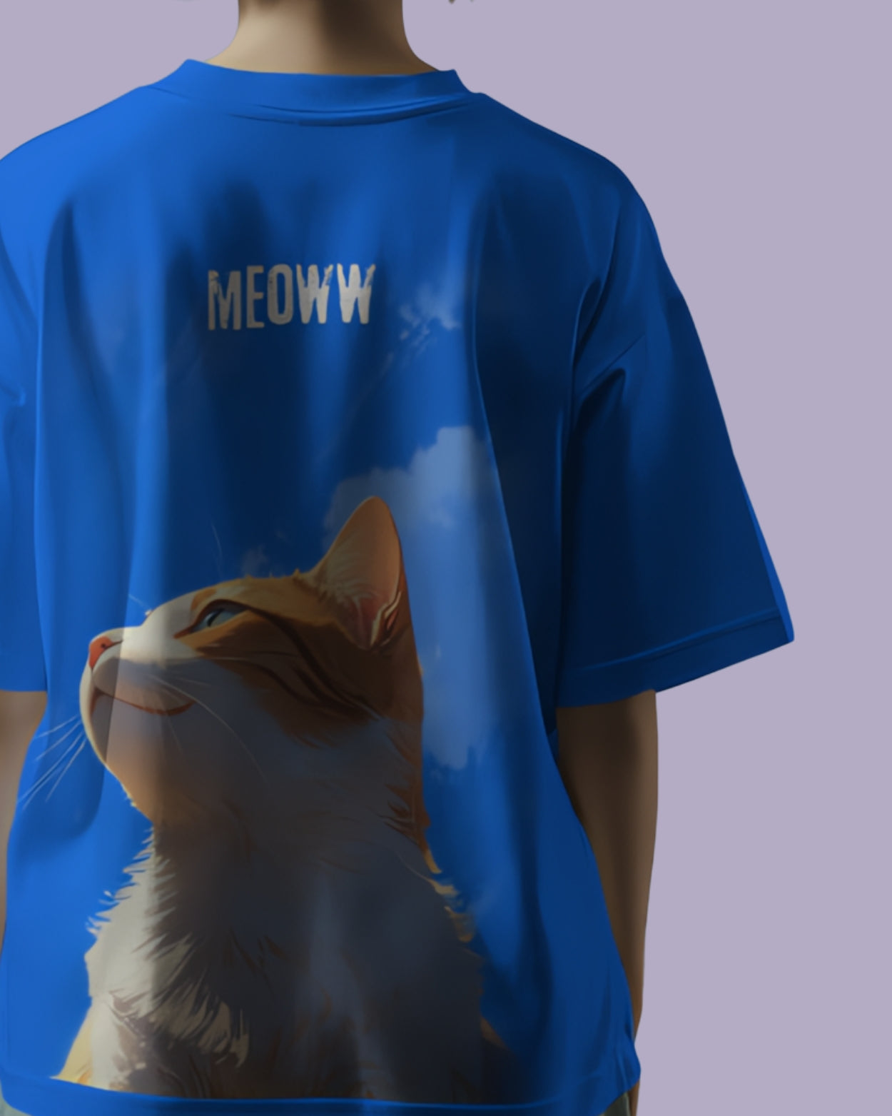 Woman's Skyblue Kitty Meoww Graphic Printed Oversized Acid Wash T-shirt