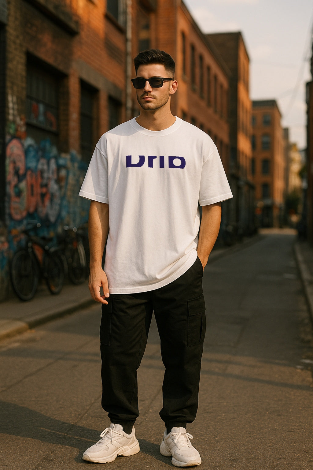 Men's White Drip Octopus Oversized Graphic Printed T-Shirt