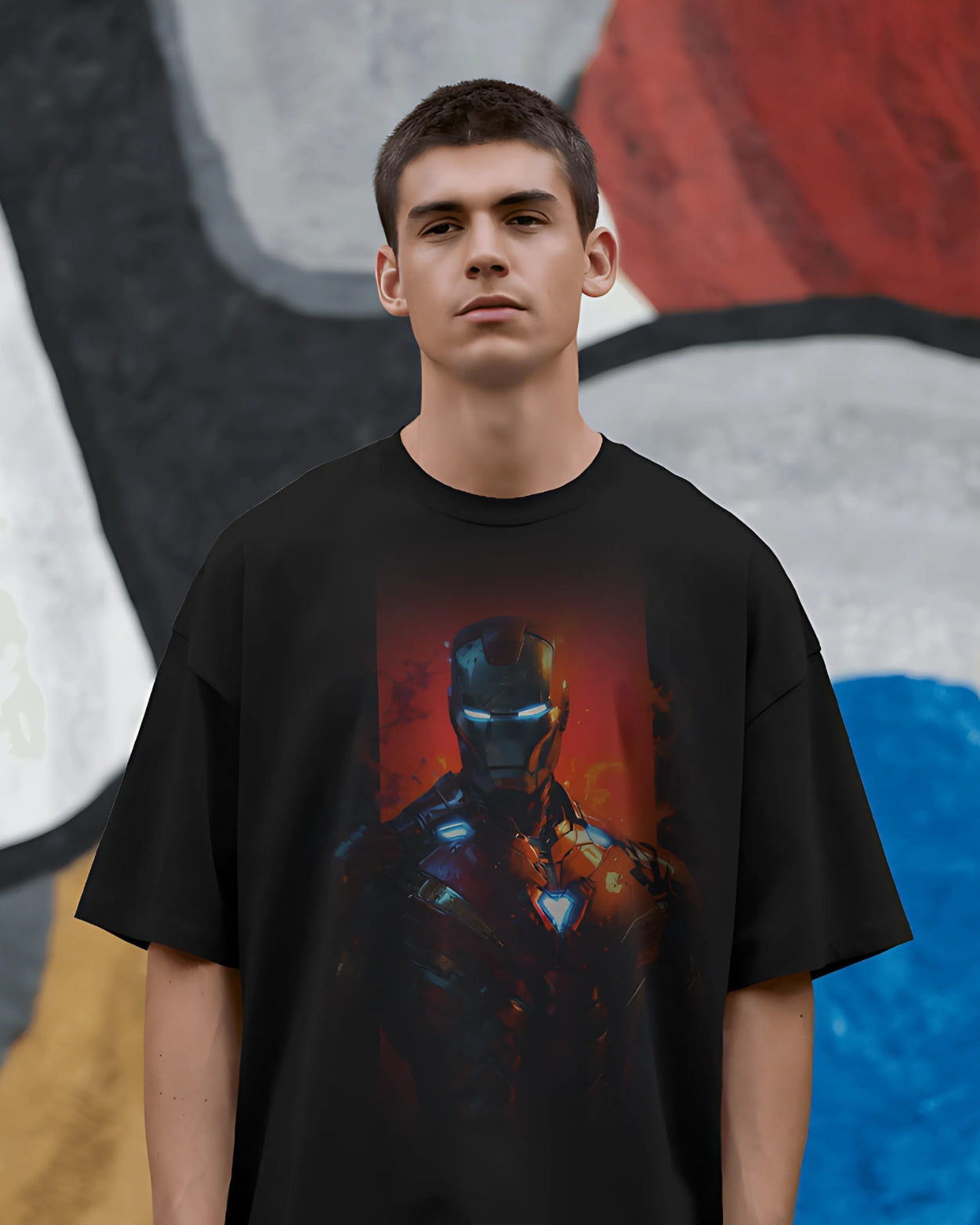 Unisex Black 'IRON MAN' Graphic Printed Oversized T-Shirt