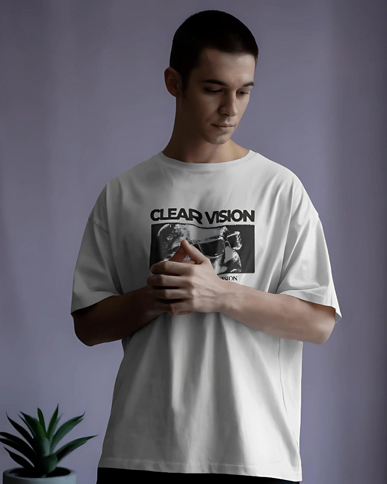 Men's White "Clear Vision" Oversized T-Shirt