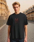 Men's Black Spider Graphic Printed Oversized T-Shirt