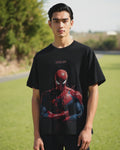 Men's Black Spider Man Graphic Printed Oversized T-Shirt