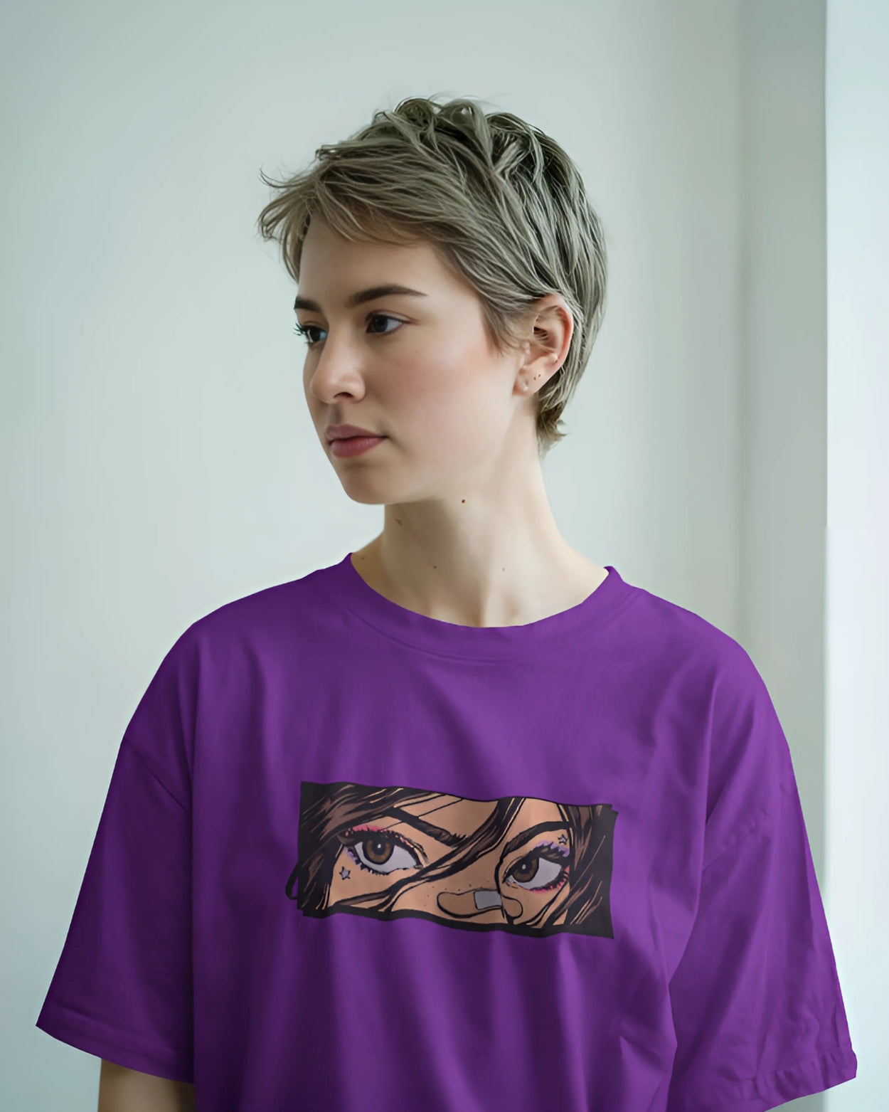 Women's Deep Violet Anime Oversized Graphic Printed T-Shirt