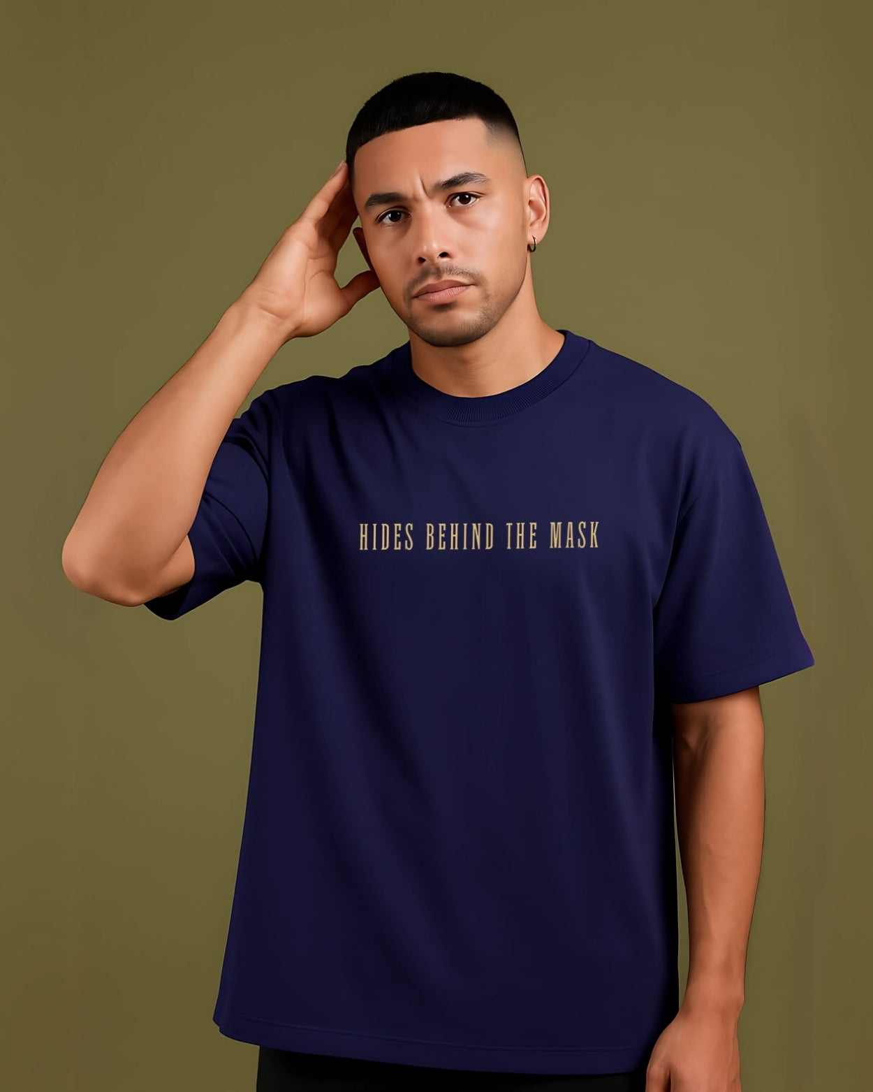 Men's Midnight Purple Hides Behind The Mask Oversized Graphic Printed T-Shirt