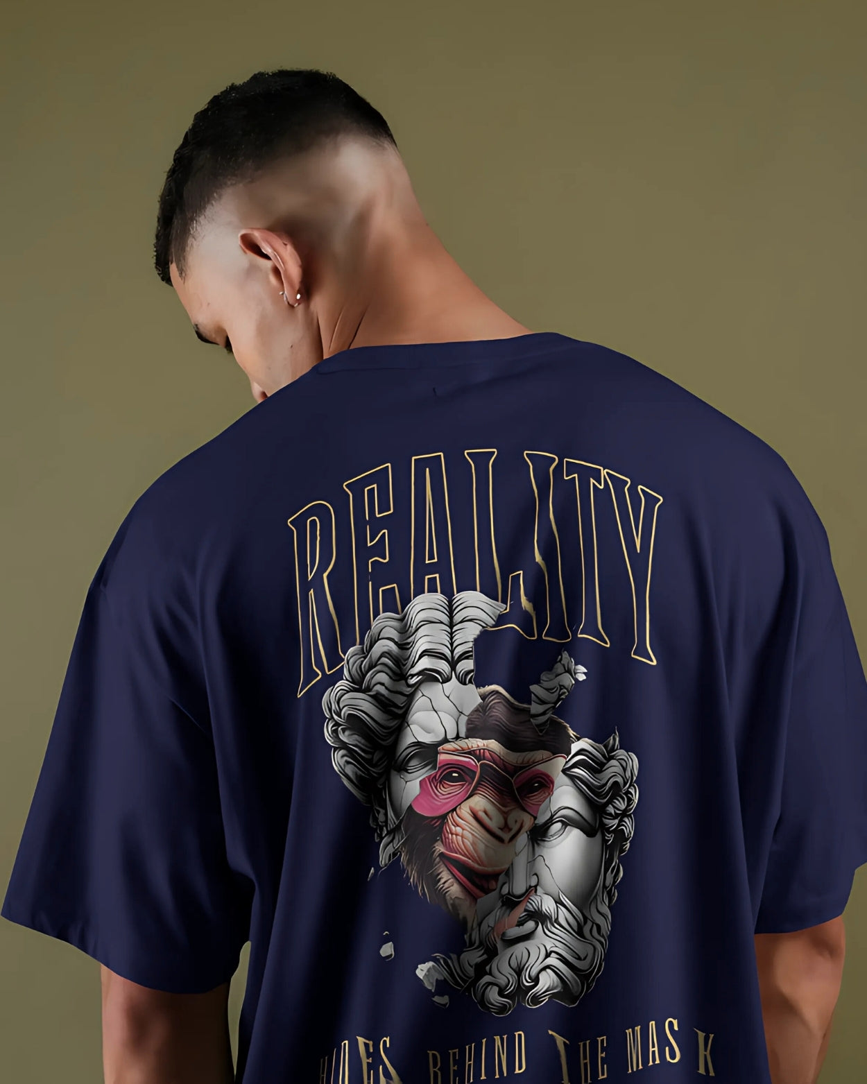 Men's Midnight Purple Hides Behind The Mask Oversized Graphic Printed T-Shirt