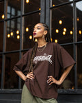 Women's Wood Bark Brown MISFORTUNEZ Oversized Streetwear Graphic T-Shirt