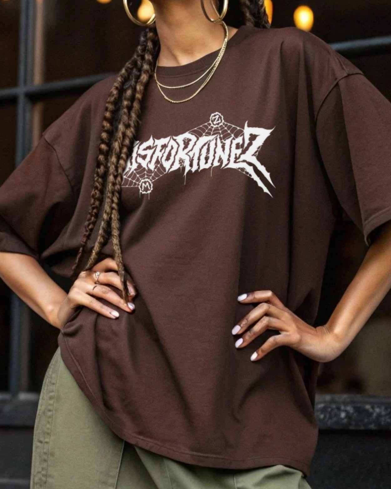 Women's Wood Bark Brown MISFORTUNEZ Oversized Streetwear Graphic T-Shirt