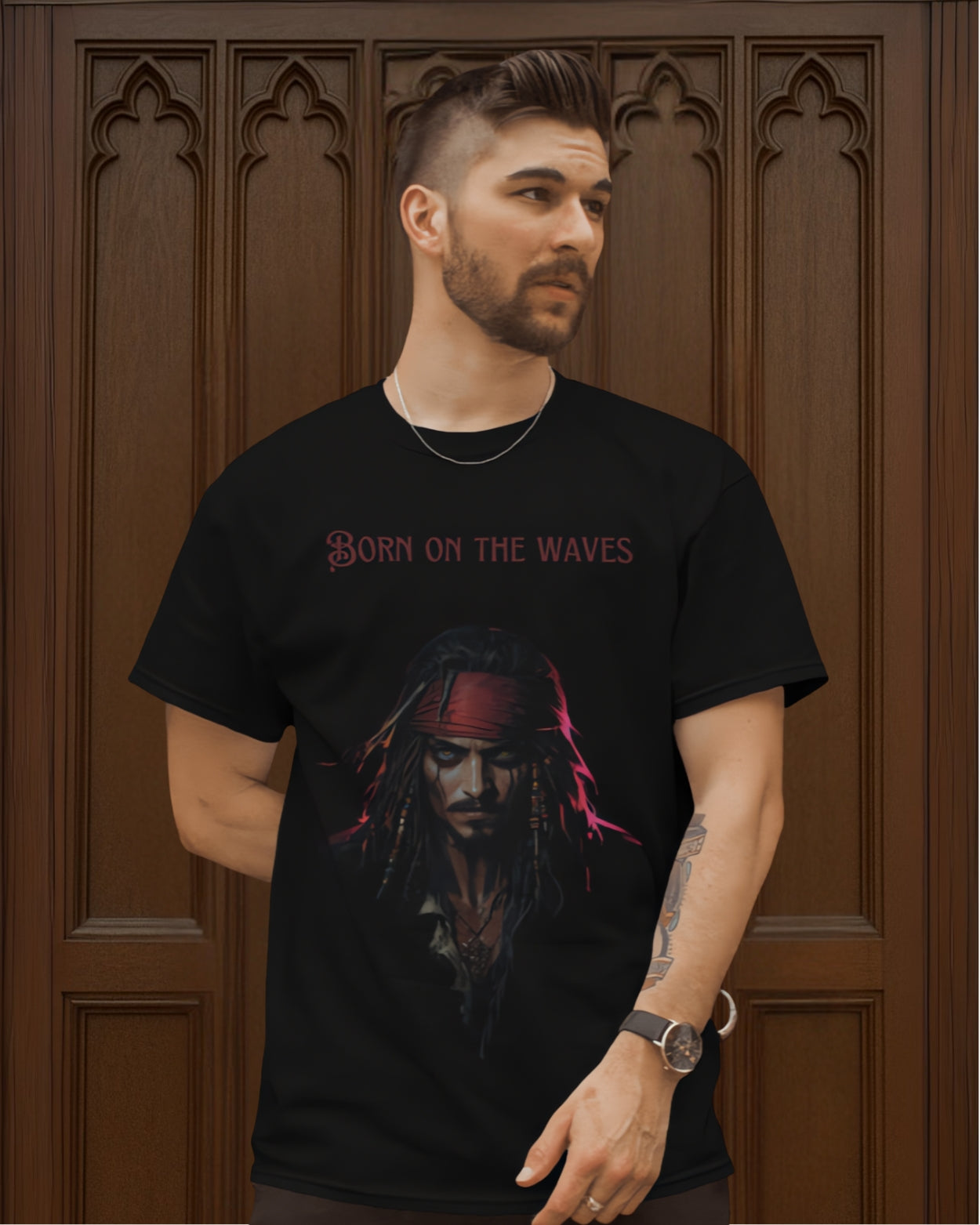 Men's Black 'Pirets' Graphic Printed Regular T-Shirt