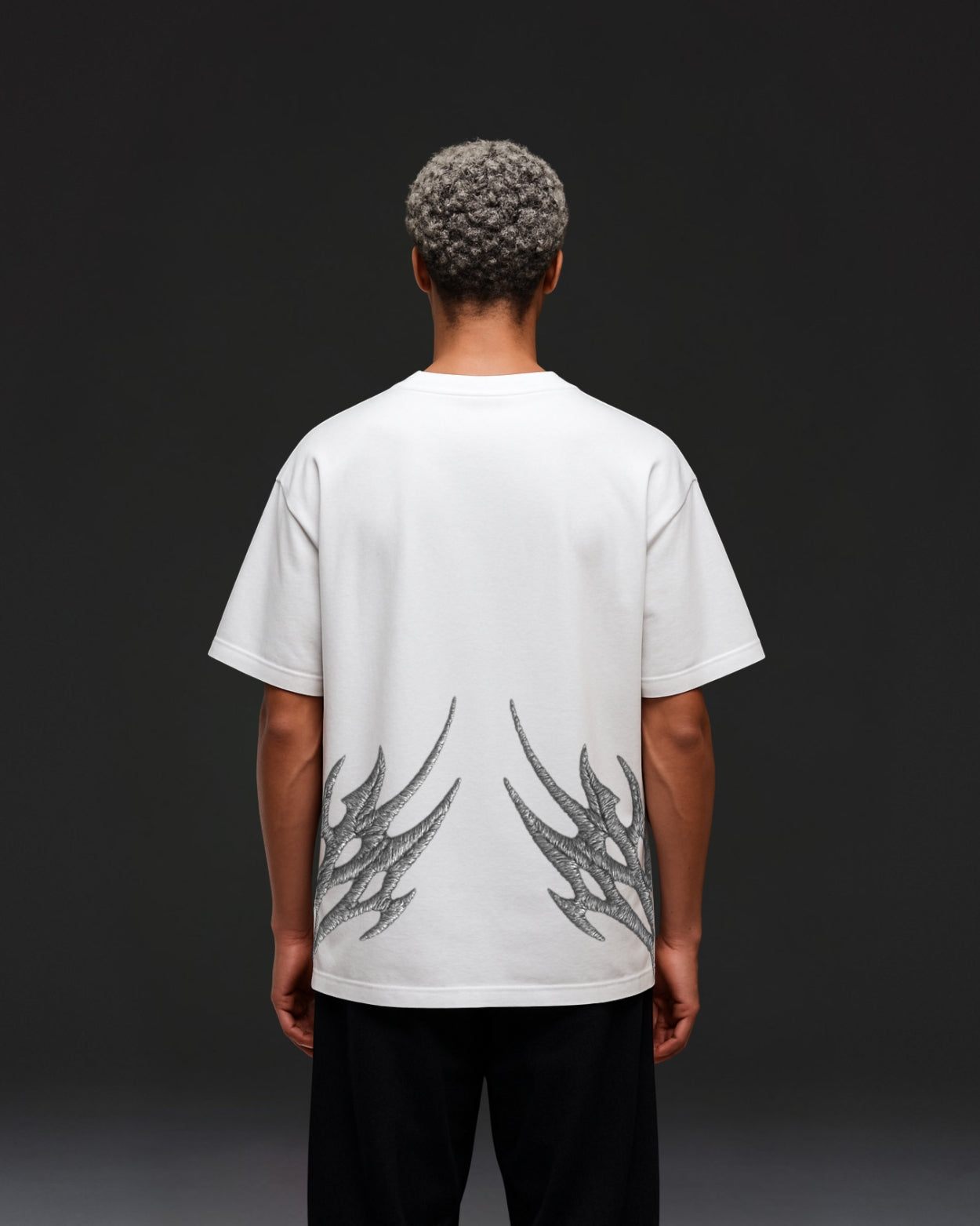 Vizaryx Signature Embroidered Tee – Relaxed Fit, Front Logo & Back Flame Design