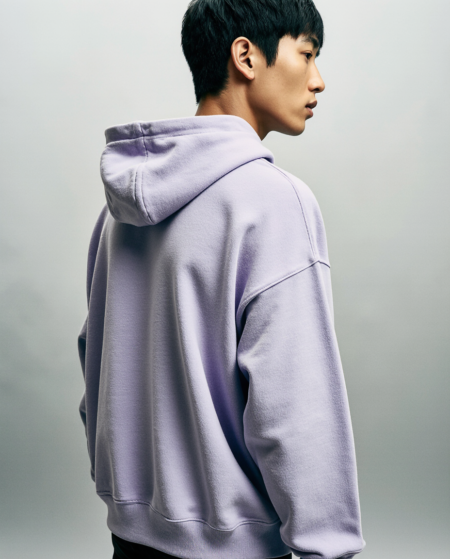 Back view of Vizaryx Lavender Oversized Hoodie – Relaxed Fit